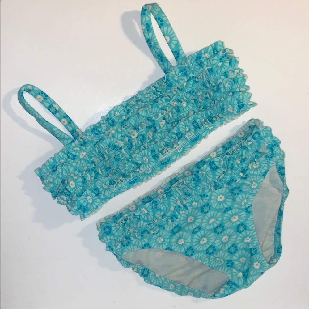 Baby Gap Blue White Ruffle Two Piece Floral Bikini